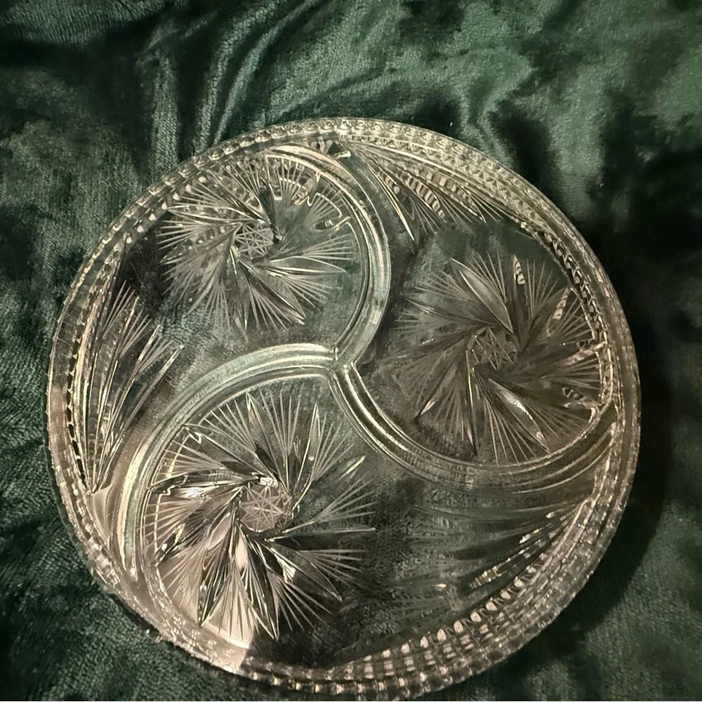 Vintage Crystal 3 Section Unique Serving Platter-Photo doesn’t do it justice!